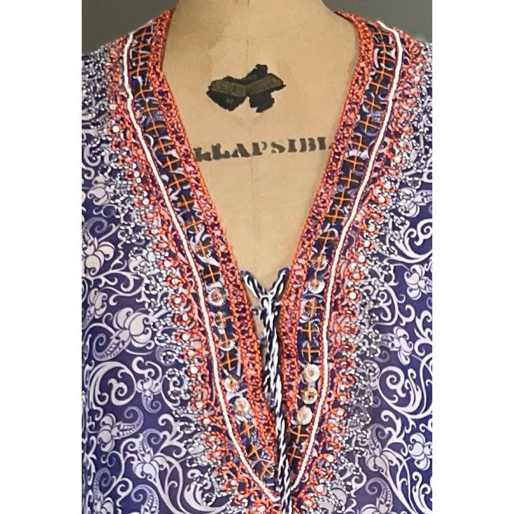 TAJ by Sabrina Crippa Beaded 100% Silk Lightweight Top XS - Picture 5 of 13